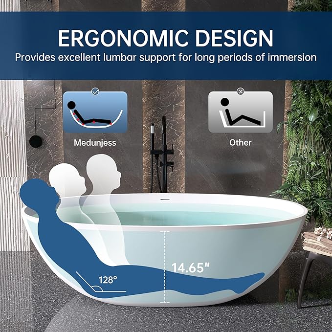 71'' Resin Stone Soaking Bathtub Freestanding Bathtub Solid Surface Modern Tubs with Overflow and Pop-up Drain in White…