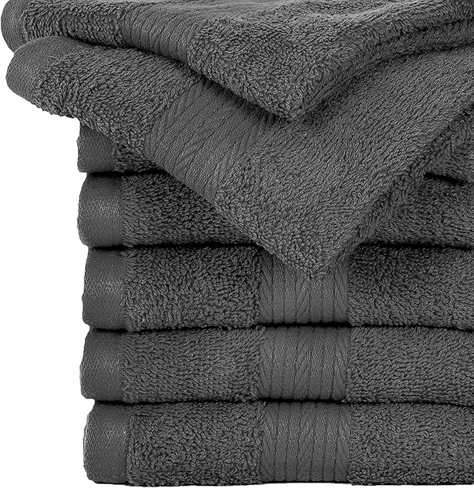 Ample Decor Wash Cloths Pack of 50 12 X 12 Inch 100% Cotton 600 GSM, Oeko Tex Certified Soft Absorbent, Machine Washable Face Towels, Reusable Fingertip Towels for Bathroom, Hotel, Gym, Spa - Grey
