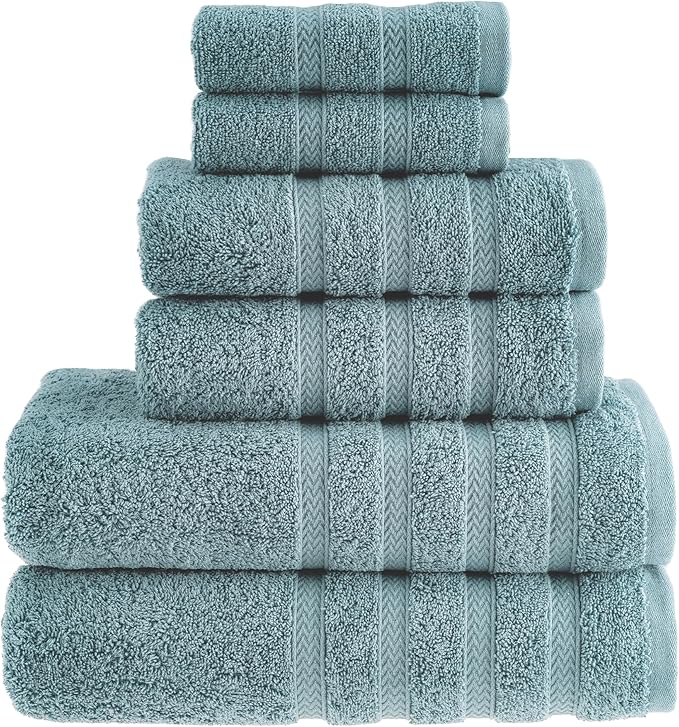 HALLEY Turkish Towels Set (6 Pieces) 650 GSM Highly Absorbent Super Soft 100% Cotton - 2 Bath Towels 2 Hand Towels 2 Washcloths (Turquoise)