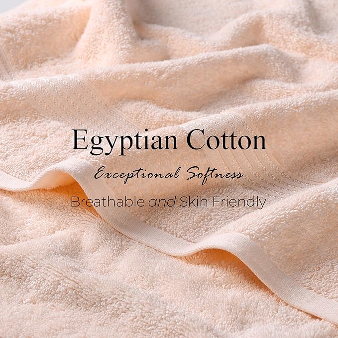 Superior Egyptian Cotton 8-Piece Hand Towel Set, Towel Basics For Quick Dry, Absorbent Small Towels, Facial, Spa, Kitchen, Bathroom Essentials, Apartment, Guest Bath, Soft, Washcloth, Peach