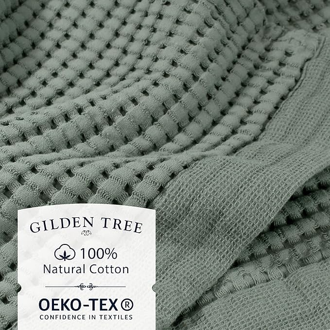 GILDEN TREE Waffle Towel Set Quick Dry Thin | 2 Bath Towels | 2 Hand Towels | 2 Washcloths, Modern Style (Sage Grey)