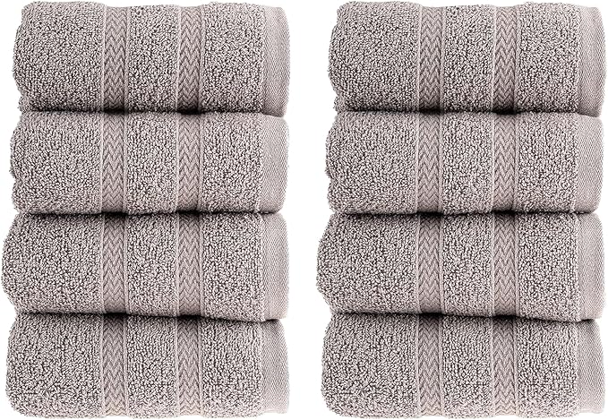 HALLEY Turkish 8 Pack Premium Washcloths (8 Pieces) 650 GSM Highly Absorbent Super Soft 100% Cotton - 8 Washcloths (Gray)
