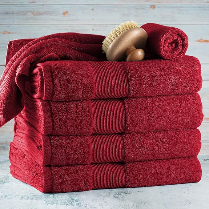 Hearth & Harbor Bath Towels for Bathroom - 100% Ring Spun Cotton Luxury Bathroom Towels - Ultra Soft & Highly Absorbent, Bath Towels Set of 6 - Burgundy Red