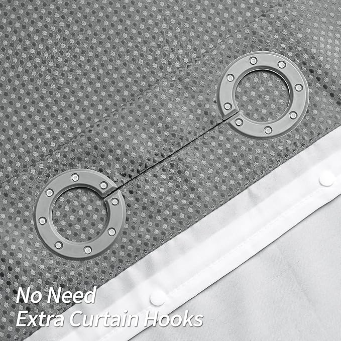 MitoVilla Black Waffle Small Stall Shower Curtain Liner Set 36 x 74, No Hooks Required Half Size Narrow Fabric Shower Curtain Set with Snap-in Liner for Modern Farmhouse Bathroom Decor