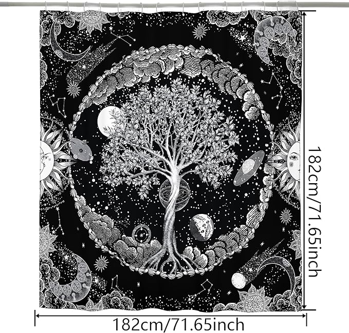Bohemian Shower Curtain, Boho Floral Print Water Repellent Polyester Fabric for Bathroom Decor, 72×72 Inch Standard Size with 12 Hooks, Also as Room Divider