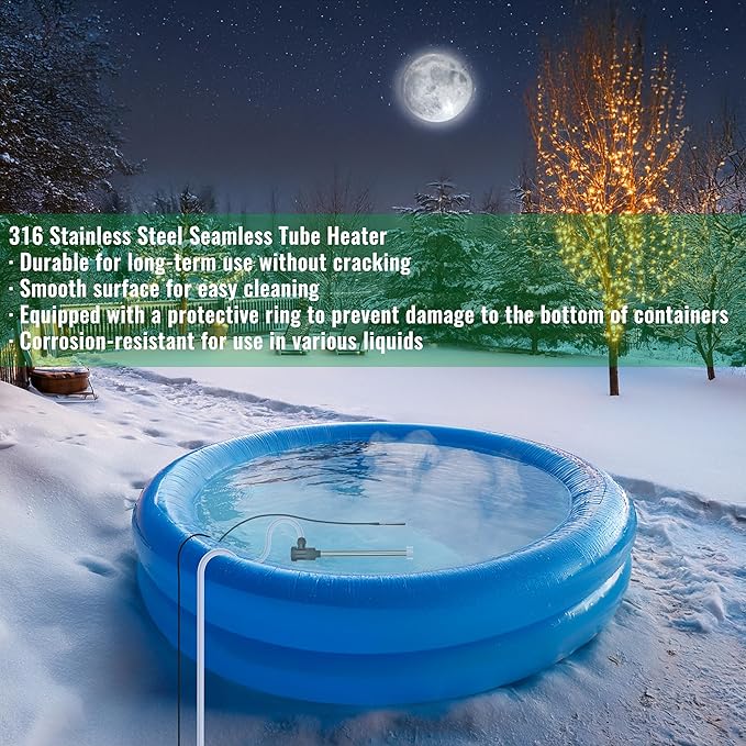 2000W Immersion Water Heater for Bathtub & Above Ground Pool – Portable Fully Submersible Electric Heater with Temp Control & GFCI for Inflatable Pool, Baptismal pool, bucket & Hot Tub