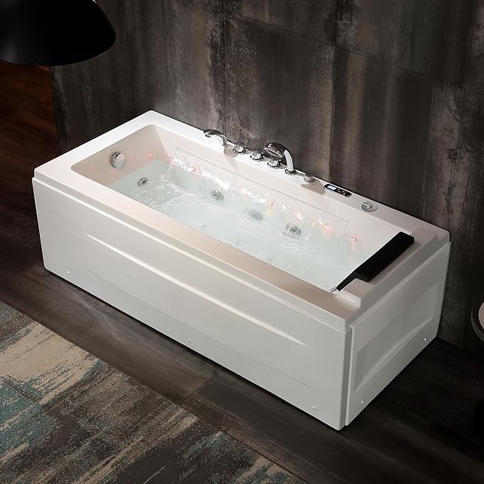 Empava Whirlpool Bathtub, 67-Inch Jetted Bathtub, Hydro Massage with 9 Water Jets & 8 Air Jets with Chromotherapy, Waterfall – LED Control Panel, ETL-Certified