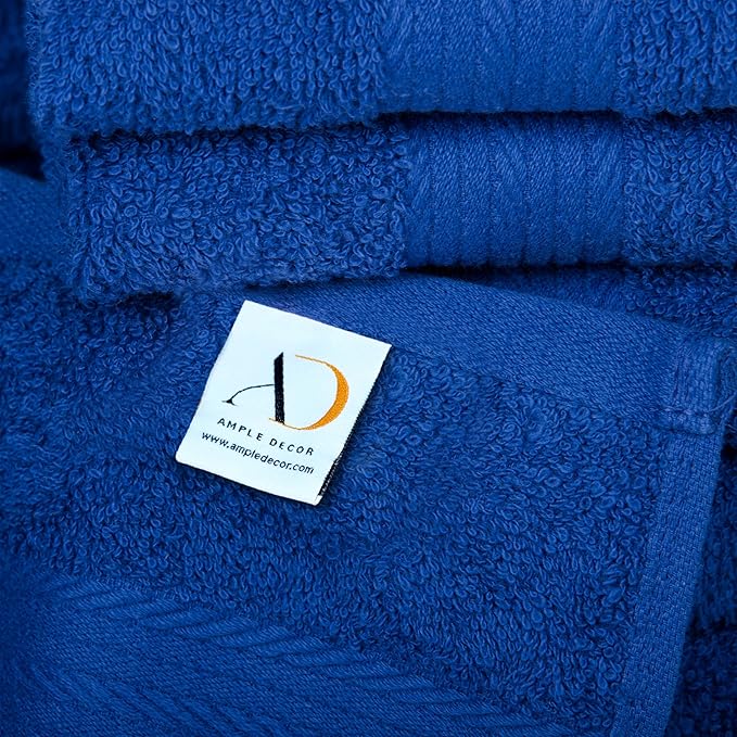 Ample Decor Wash Cloths Set of 10 12 X 12 Inch 100% Cotton 600 GSM, Soft Absorbent and Reusable Fingertip Towels, Oeko Tex Certified Ideal for Bathroom and Powder Room - Navy Blue