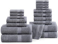 LANE LINEN 100% Cotton Bath Towel Set - Sustainably Produced, 18PCs Towels for Bathroom - 6 Hand, 8 Washcloths, 4 Shower Towels - Machine Washable, Quick Drying, Highly Absorbent - Cool Grey