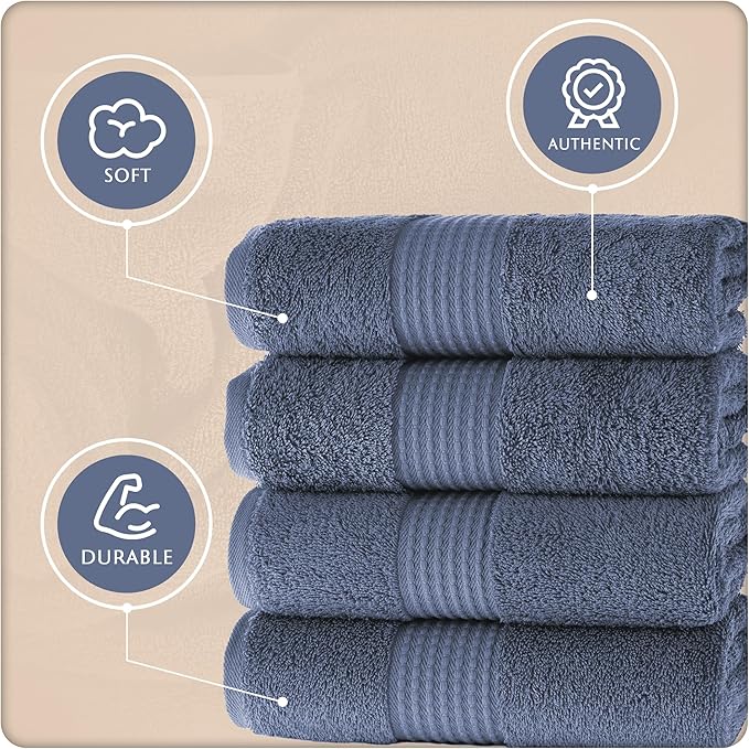 MAURA Basics Hand Towels for Bathroom with Hanging Hook Loops. Soft, Durable, Long Lasting and Absorbent Hand Towel Sets for Bathroom, American Standard Size 16"x28", Denim Blue