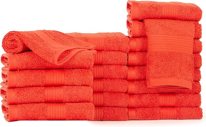 Ample Decor Wash Cloths Pack of 20, Oeko Tex Certified 600 GSM 100% Cotton Soft Absorbent, Premium Quality Durable Machine Washable, Ideal for Bathroom, Pool, Hotel, Spa – Orange