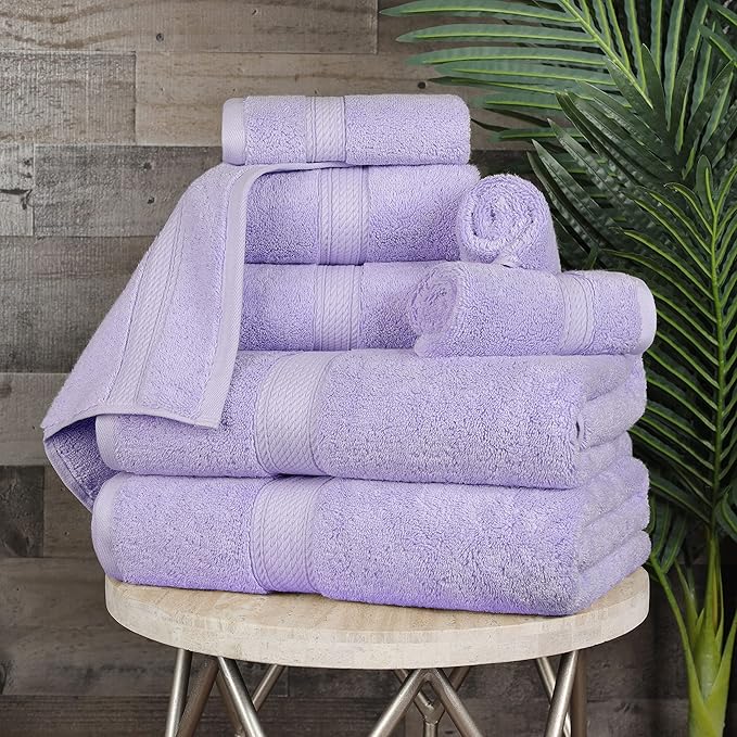 BLUENILEMILLS Madison Egyptian Cotton Towels, Towel Set for Bathroom, Shower, Hotel, Plush, 800 GSM, Highly Absorbent and Ultra-Soft Towels, Bath Essentials, 8 Piece Assorted Towel Set, Purple