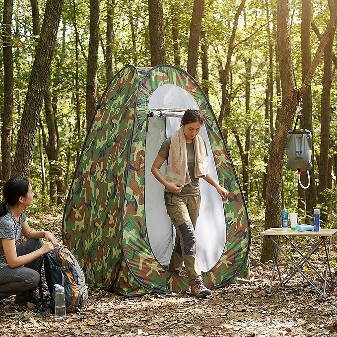 4x4ft Pop Up Privacy Shower Tent with Top Window, 3.6lbs Liightweight Dressing Room, Portable Toilet Stall with Carry Bag for Camping, Beach, Outdoors (Camouflage)