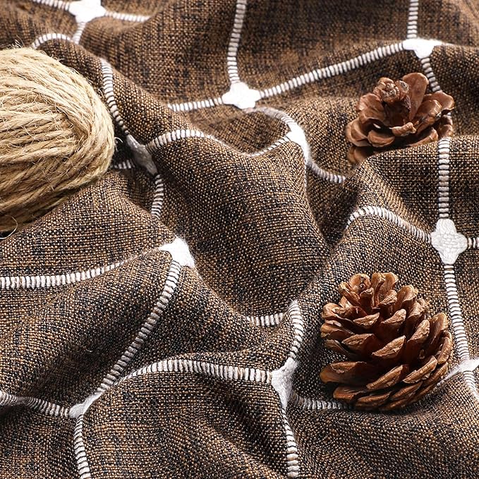MitoVilla Brown Boho Shower Curtains for Modern Farmhouse Bathroom Decor, Country Thick Polyester Linen Fabric Shower Curtain with Tassel, 72 x 72