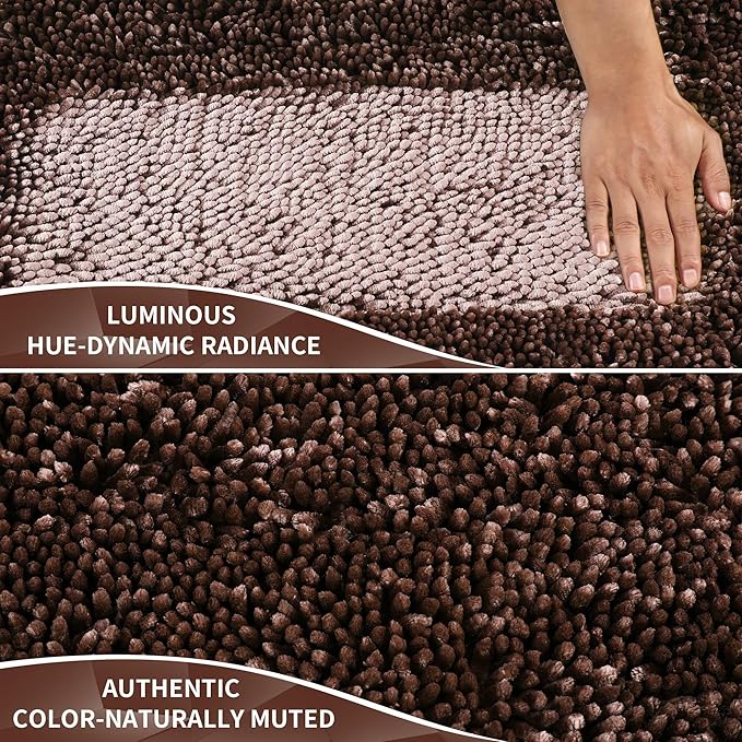 Yimobra Long Bathroom Rug Non Slip 44x24 Inch, Extra Thick Soft Absorbent Chenille Bath Mat, Machine Washable Quick Dry Bath Rugs for Bathroom Floor, Tub and Shower, Home Decor Accessories, Brown