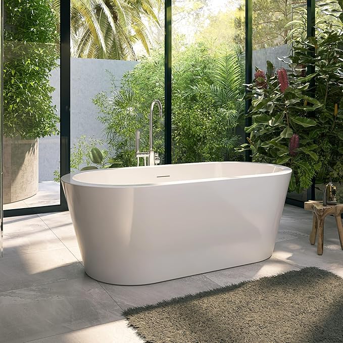 64" Acrylic Free Standing Tub, Stand Alone Tub, Freestanding Bathtub, Soaking Bathtub, cUPC Certified, LT(Glossy White)