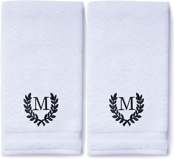 Decorative and Monogrammed Hand Towels for Bathroom Kitchen Makeup | Personalized Gift for Wedding-Bridal | Roman Font Custom Luxury Turkish Towel | Spa Collection, Oversized, 16 X 30 Inch, Set of 2