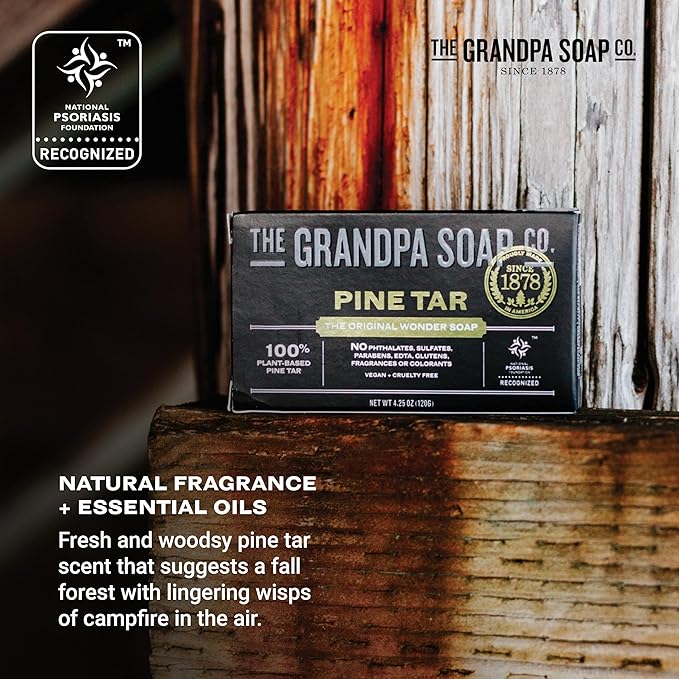 The Grandpa Soap Company Pine Tar Bar Soap for Men- Made With Pine Tar Oil, 3 in 1 Cleanser Deodorizer and Moisturizer, Dermatologist Tested, Safe for Sensitive Skin, 4.25 Oz, 8 Pack