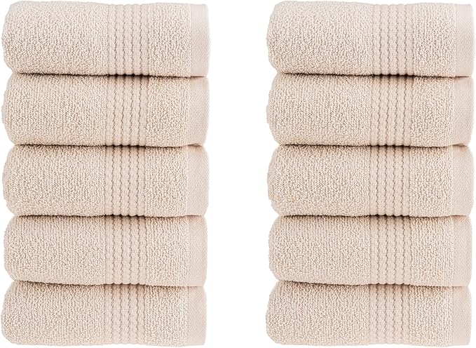 HALLEY Turkish Cotton Towels (Pack of 10) Washcloths Super Soft Highly Absorbent 100% Cotton Fingertip Towels for Bathroom and Kitchen for Mother’s Day (Ivory White)
