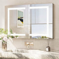 TokeShimi 36x24 Lighted Medicine Cabinet Mirror with Outlet, 3 Colors Dimmable Bathroom Mirror Medicine Cabinet Surface or Recessed Mount, Anti-Fog Mirror with Storage for Vanity and Modern Decor
