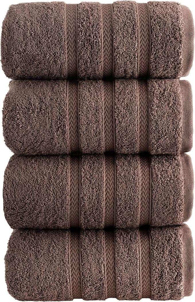 HALLEY Turkish 4 Pack Premium Hand Towels (4 Pieces) 650 GSM Highly Absorbent Super Soft 100% Cotton - 4 Hand Towels (Brown)
