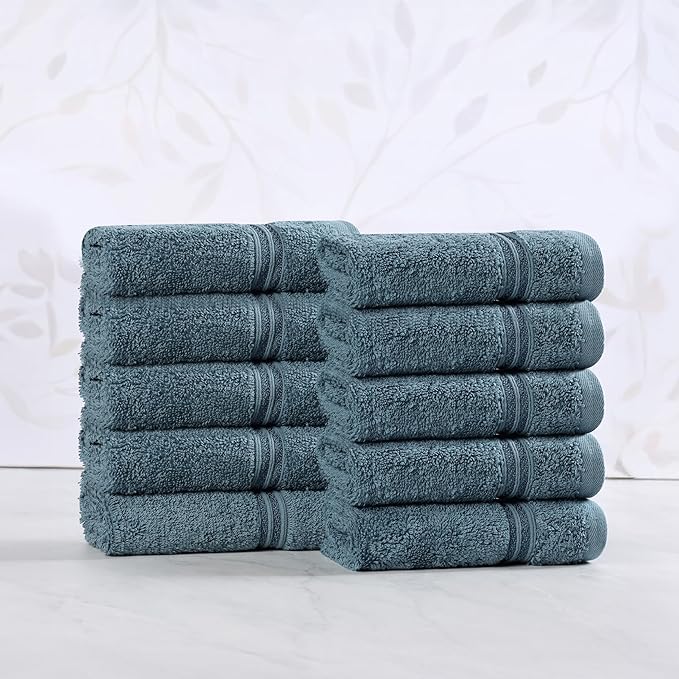 Superior Egyptian Cotton 10-Piece Face Towel Set , Small Towels For Facial, Spa, Quick Dry, Absorbent Towels, Bathroom Accessories, Guest Bath, Home Essentials, Washcloth, Airbnb, Sapphire