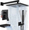 KES Black Shower Faucet Set Complete, 12 Inch Rainfall Shower Head with Handheld Spray, Waterfall Tub Spout Bathtub Faucet, Shower System, Regaderas Modernas Para Ducha, XB6305F18S12-BK