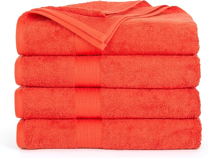 Ample Decor Bath Towels 30 X 54 Inch 600 GSM 100% Cotton Towels for The Bathroom - 4pcs Orange