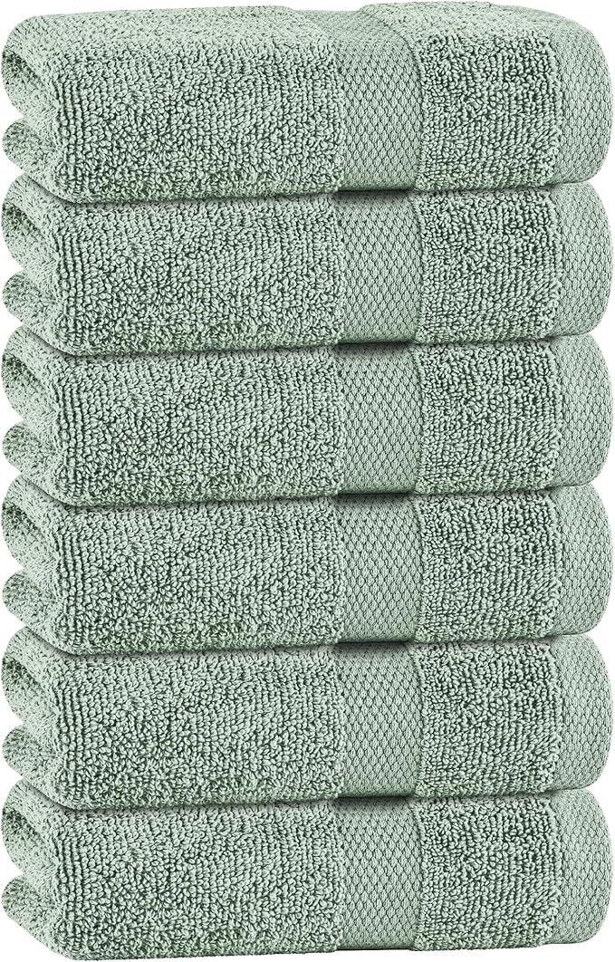White Classic Green Hand Towels for Bathroom [6 Pack] Cotton Hand Towel Bulk for Gym, Kitchen and Spa, 16x27 Inches Soft Highly Absorbent Quick Dry Terry Salon Towels