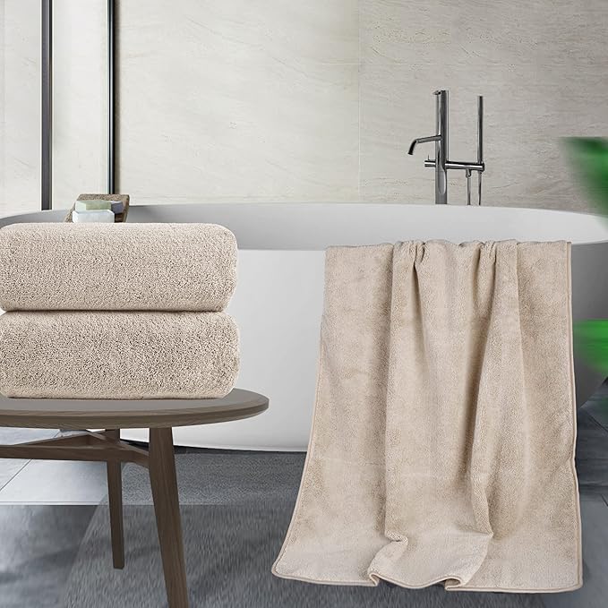 POLYTE Quick Dry Lint Free Microfiber Bath Sheet, 35 x 70 in, Pack of 2 (Beige)