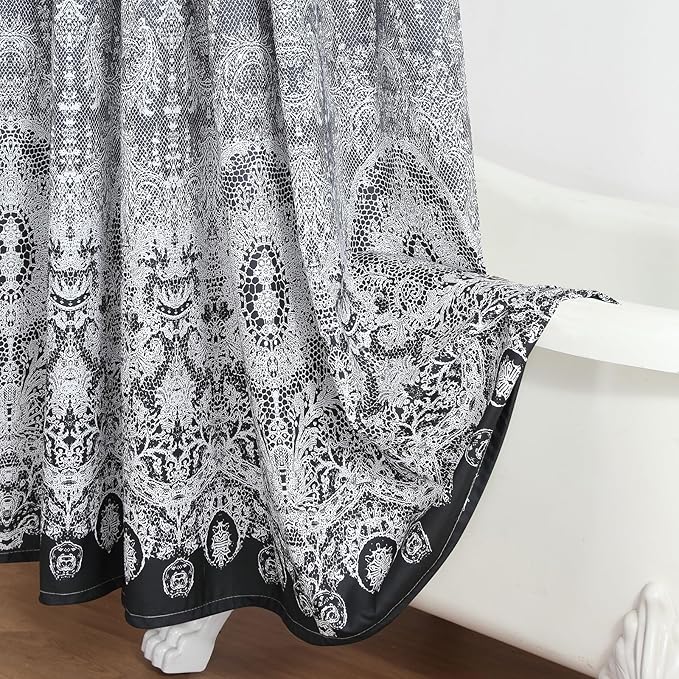78 Inch Long Shower Curtain - Chantilly Lace Design, Heavyweight Polyester, Black to White Ombre, 72" W x 78" H
