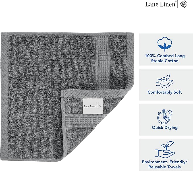 LANE LINEN 100% Ringspun Cotton Hand Towels for Bathroom Set of 6 (16"x28") - Holiday Hand Towel Set - Super Durable, Quick Dry, Soft & Highly Absorbent Hand Towels - Fade Resistant - Space Grey