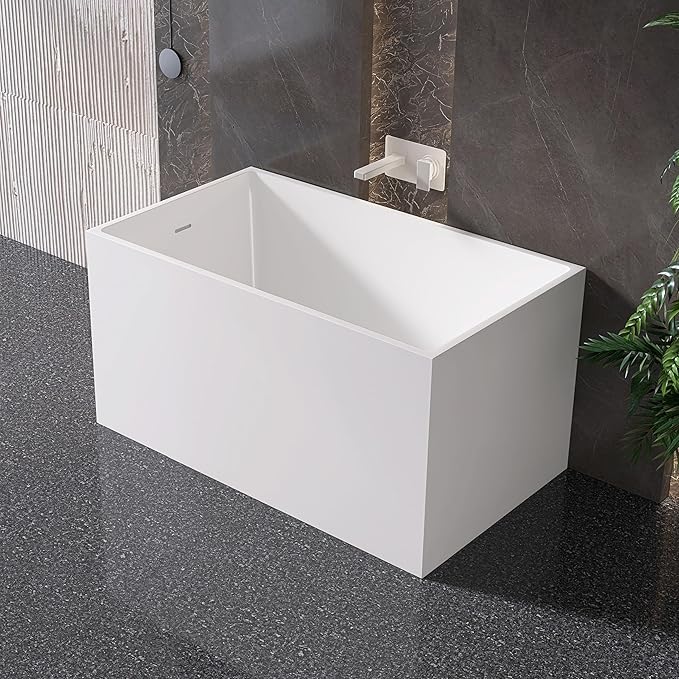 47" Acrylic Freestanding Bathtubs, Stand Alone Tub, Japanese Soaking Tubs for Bathroom, Integrated Overflow and Drain, cUPC Certified, Gloss White