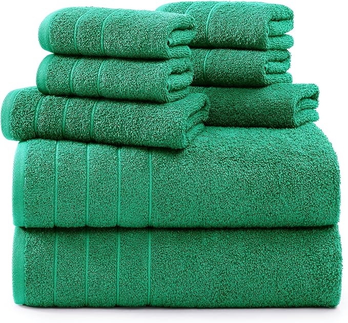 Casa Platino 100% Mercerized Cotton Bathroom Towel Set - 8 Pieces, Hotel Quality - Super Soft & Highly Absorbent - Ring Spun - 2 Large Bath Towels, 4 Washcloths, 2 Hand Towels - Family Pack - Emerald