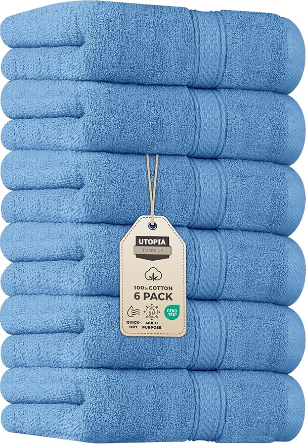 Utopia Towels 6 Pack Premium Hand Towels Set, 16 by 28 inches, 100% Ring Spun Cotton, Ultra Soft and Highly Absorbent 600GSM Towels for Bathroom, Gym, Shower, Hotel, and Spa, Electric Blue