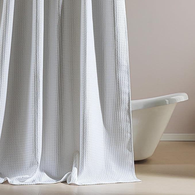 SLEEP ZONE Shower Curtain Liner, Waffle Shower Curtains for Bathroom, Heavy Duty Thick Fabric Shower Curtains - 285GSM Luxury Weighted Polyester Bath Curtain, 72" W x 84" L (White)