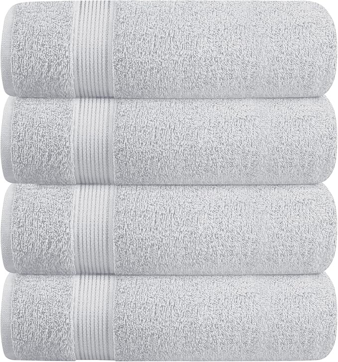 BELZZI Home Ultra Soft 4 Pack Oversized Bath Towel Set 27x54, Cotton Compact Bath Towels, Highly Absorbant Eco-Friendly Quickdry & Lightweight Towel, Ideal for Gym Travel Camp Pool - Light Grey