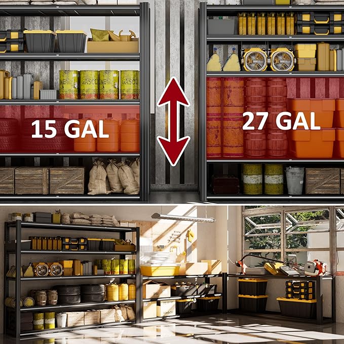 60" W Garage Shelving Heavy Duty Metal Shelving 3030LBS Storage Shelves Adjustable 5 Tier Metal Shelves for Storage Industrial Shelves for Garage, Warehouse, 24." D x 60'' W x 72'' H