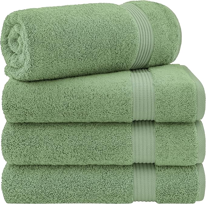 Cotton Paradise 4 Piece Turkish Bath Towels for Bathroom, Extra Large Soft Plush Towels Bathroom Set, Sage Green