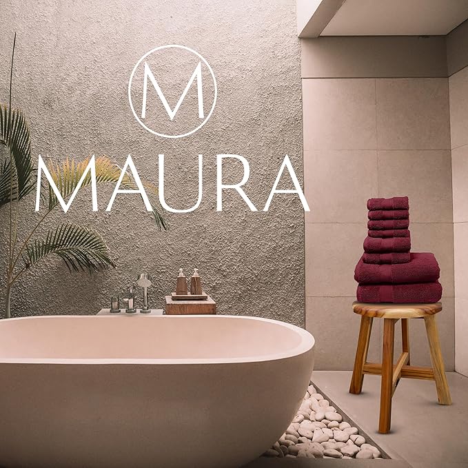 MAURA Burgundy Bath Towel Set of 8 for Bathroom. Turkish Cotton Luxury Bath Towels Extra Large, Thick, Plush & Soft. Hotel & Spa Quality - Burgundy