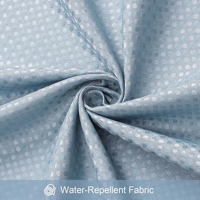 3 in 1 Stall Half Size Blue Shower Curtain Set-36 W x 72 H, Fog Blue Waffle Waterproof Fabric and PEVA Liner Set with Stainless Steel Hooks