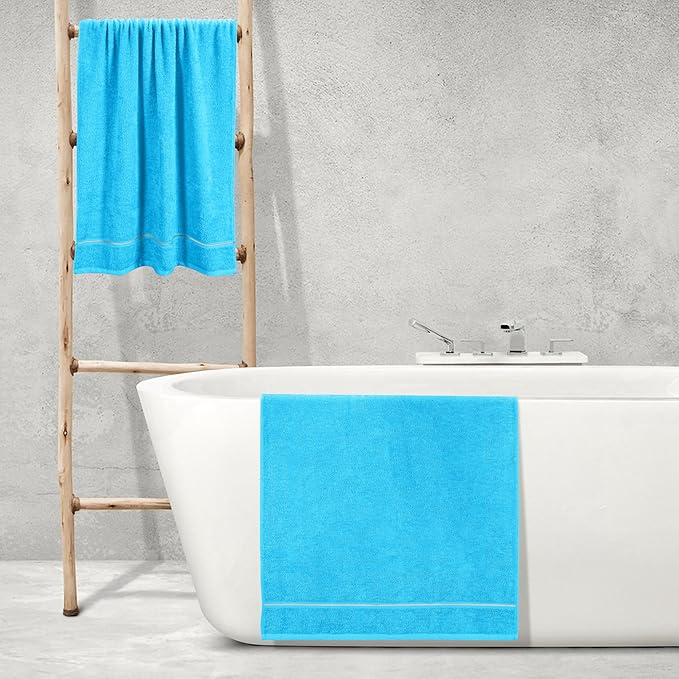 MyOwn Ultra Soft 4 Pack Oversized Bath Towel Set 27x54 inches, 100% Cotton Bath Towels, Highly Absorbant Compact Quickdry & Lightweight Towel, Ideal for Gym Travel Camp Pool - Turquoise Blue