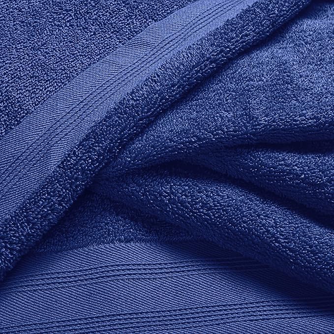 Ultra Soft 6 Pack Cotton Towel Set, Contains 2 Bath Towels 28x55 inch, 2 Hand Towels 16x24 inch & 2 Wash Coths 12x12 inch, Ideal Everyday use, Compact & Lightweight - Navy Blue