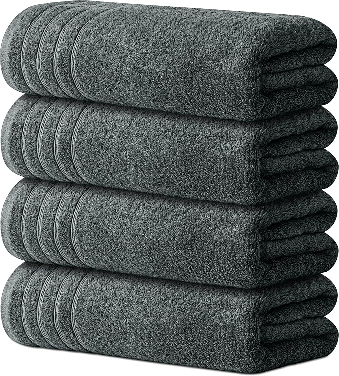 Avalon Towels Bath Towels Set of 4, Size 30 x 60 Inches, Highly Soft and Absorbent, Quick Drying, Lightweight, Perfect for Daily Use (Dark Grey)