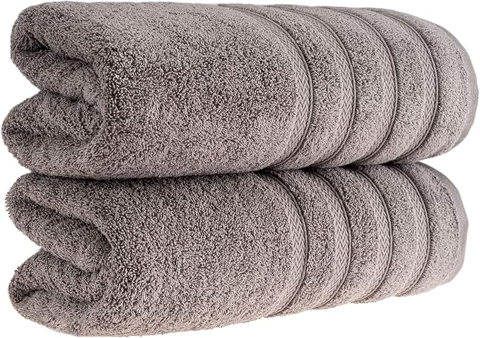 HALLEY Turkish 2 Pack Premium Bath Towels (2 Pieces) 650 GSM Highly Absorbent Super Soft 100% Cotton - 2 Bath Towels (Gray)