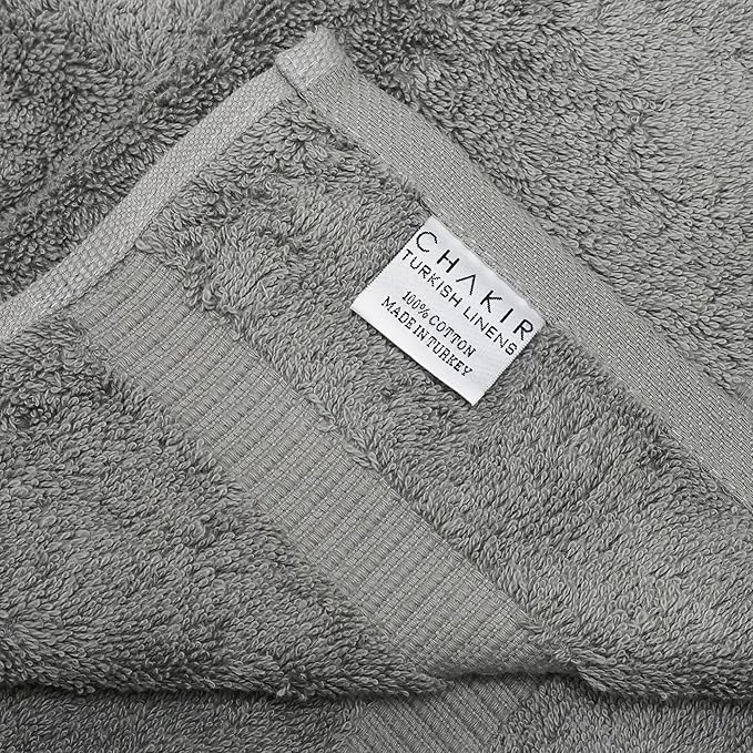 Chakir Turkish Linens 100% Cotton Premium Turkish Towels for Bathroom | 16'' x 30'' (4-Piece Hand Towel, Gray)