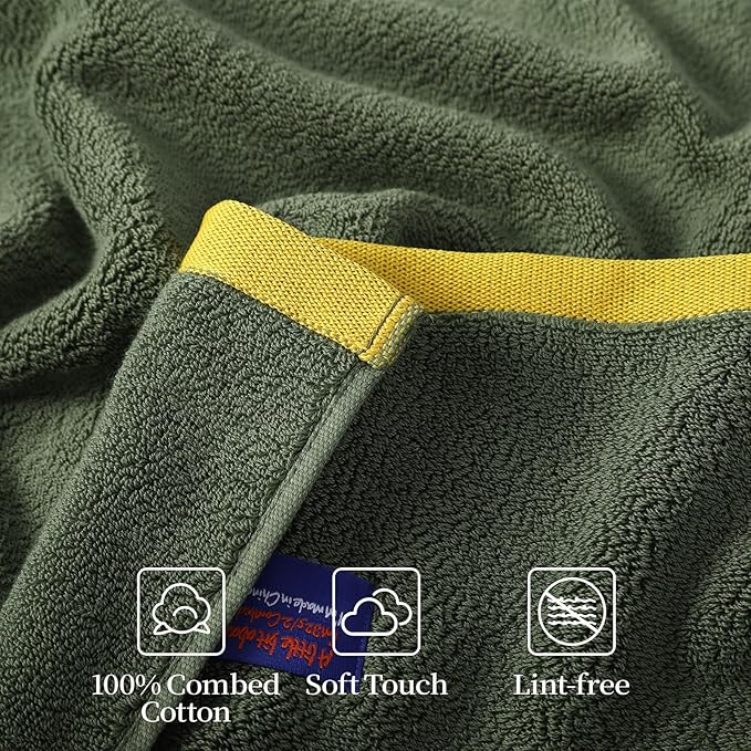 REDKISS 6 Pack Cotton Towel Set with Luxury Embellished Border, 600 GSM Ultra Soft & Highly Absorbent Bath Towels Set with 2 Bath, 2 Hand, 2 Washcloths for Bathroom, Gym, Spa, Hotel, Army Green