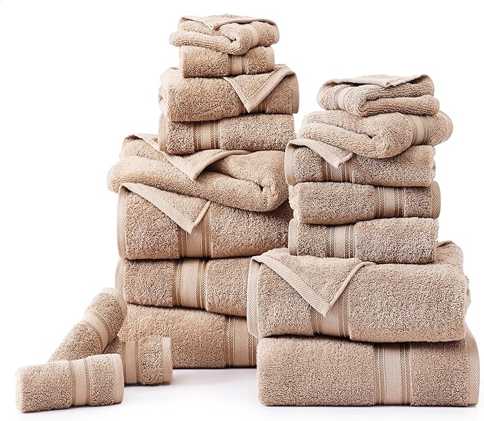 LANE LINEN Towel Set for Bathroom – 18-Pack 100% Cotton, Zero Twist, Includes 6 Bath, 6 Hand & 6 Washcloth, Suitable for All Body Types, Soft & Quick Dry, Ideal for Airbnb & Spa - Tapue