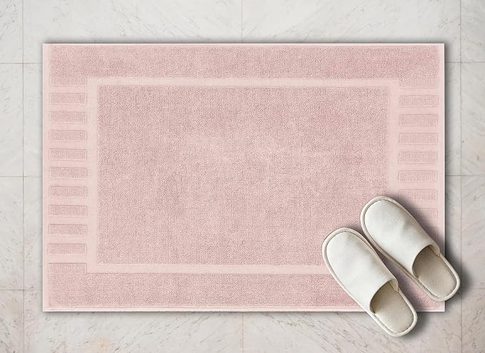White Classic Luxury Bath Mat Floor Towel Set - Absorbent Cotton Hotel Spa Shower/Bathtub Mats [Not a Bathroom Rug] 22"x34" | 2 Pack | Pink