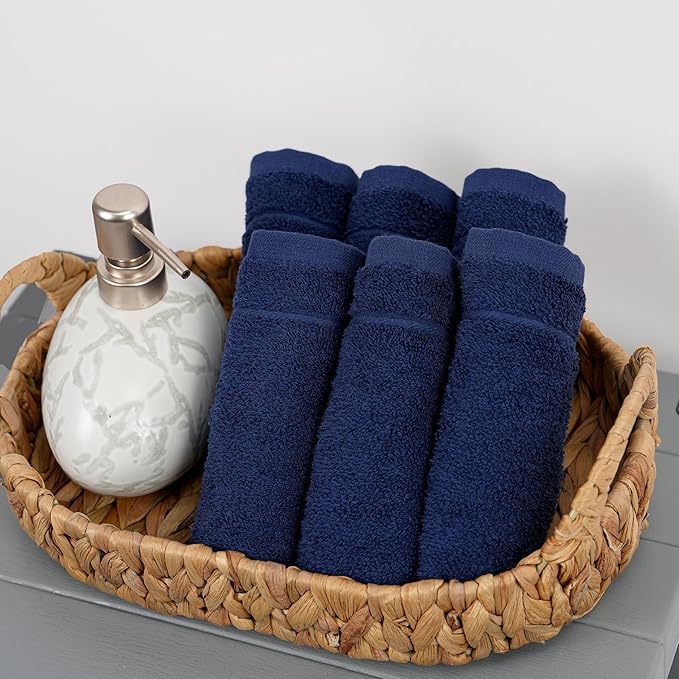 Tens Towels Pack of 12 Washcloths, 12 x 12 Inches, Lighter Weight, Quick to Dry, Super Soft & Absorbent, Gentle Face Towels, Hotel Quality, Perfect for Bathroom, Gym, Spa (Navy, 12 Pack)